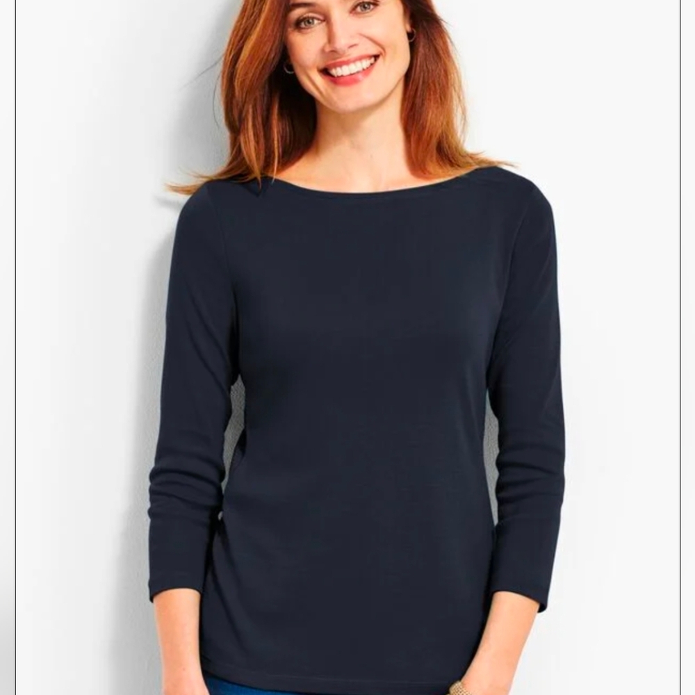 TALBOTS Women's Black Long Sleeve Boatneck Tee